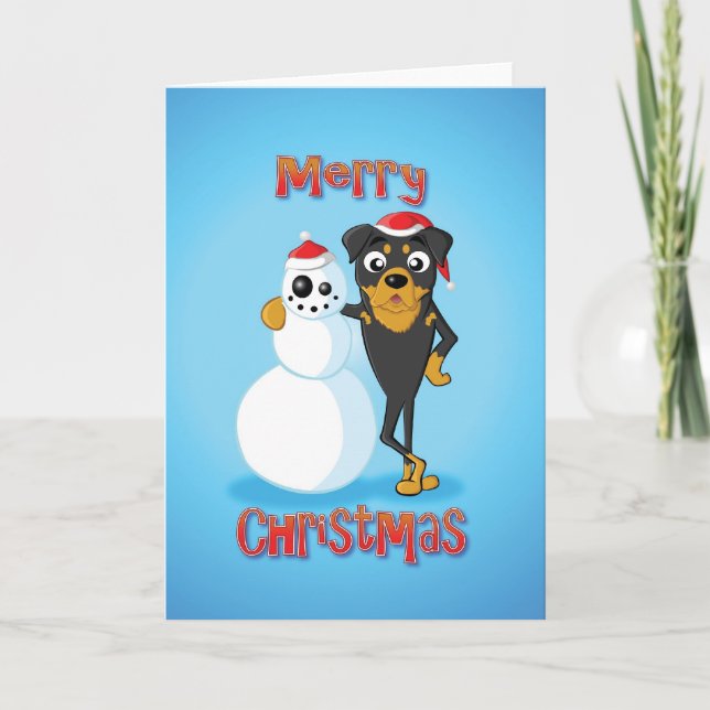 Cartes Pour Fêtes Annuelles rottweiler - bonhomme de neige - Joyeux Noël (Devant)