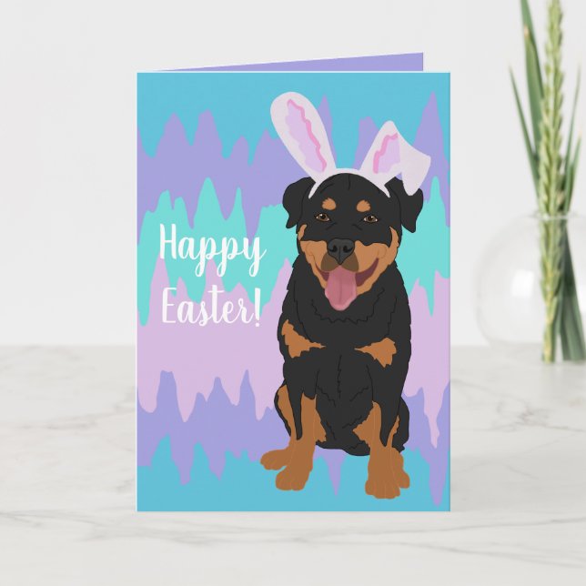 Cartes Pour Fêtes Annuelles Rottweiler Bunny Pâques (Devant)
