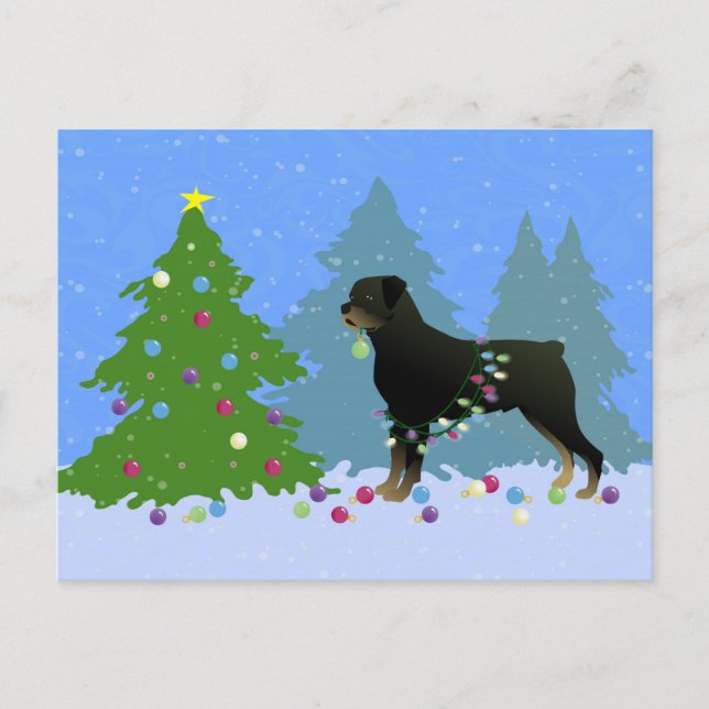 Cartes Pour Fêtes Annuelles Rottweiler dans la forêt de Noël (Devant)