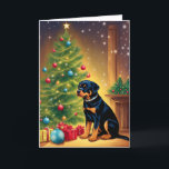 Cartes Pour Fêtes Annuelles Rottweiler de Noël<br><div class="desc">Chien Rottweiler avec arbre de Noël et cadeaux</div>