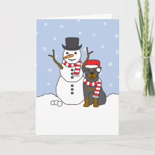 Cartes Pour Fêtes Annuelles Rottweiler et bonhomme de neige