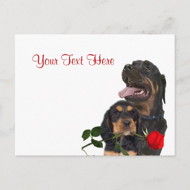 Cartes Pour Fêtes Annuelles Rottweiler Rouge Rose Valentine Design (Devant)