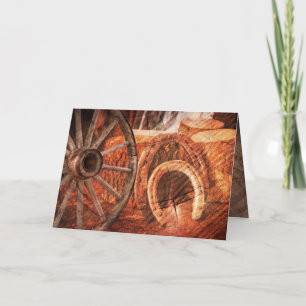 Cartes Pour Fêtes Annuelles Roue Rustique Wagon Horseshoes Western Style Holid