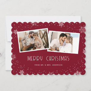Cartes Pour Fêtes Annuelles Rouge 2 Photo Flocon de Neige Noces de Noël
