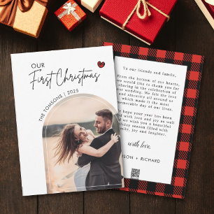 Cartes Pour Fêtes Annuelles Rouge à carreaux Photo Écriture de Noël Mariage Me