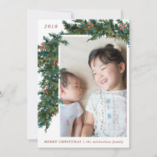 Cartes Pour Fêtes Annuelles Rouge avec Couronne de verdure avec toile de jute