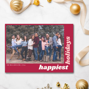 Cartes Pour Fêtes Annuelles Rouge Baies Rétro Grande Photo de Famille Amusant