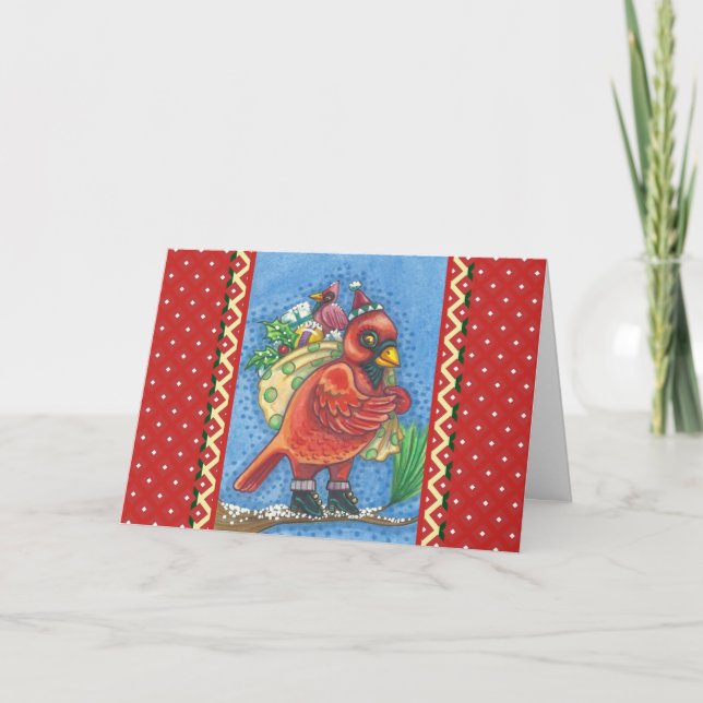 CARTES POUR FÊTES ANNUELLES ROUGE BIRD PÈRE NOËL, BON CARDINAL DE NOËL (Devant)