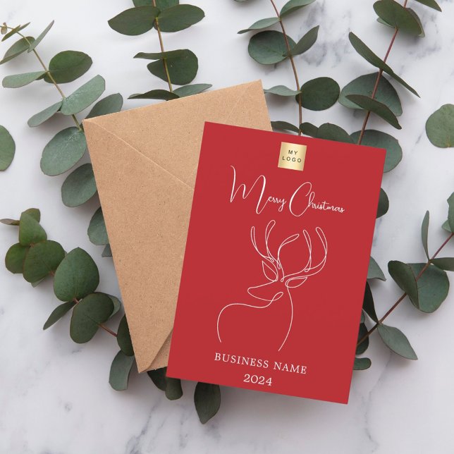 Cartes Pour Fêtes Annuelles Rouge blanc abstrait rennes Noël (Créateur téléchargé)