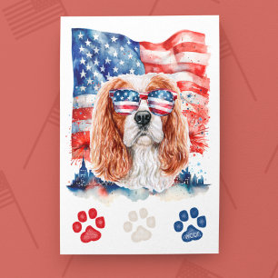 Cartes Pour Fêtes Annuelles Rouge Blanc Bleu Cavalier Spaniel Chien 4 Juillet