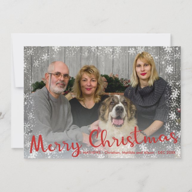 Cartes Pour Fêtes Annuelles Rouge blanc flocons de neige rustique Joyeux Noël  (Devant)