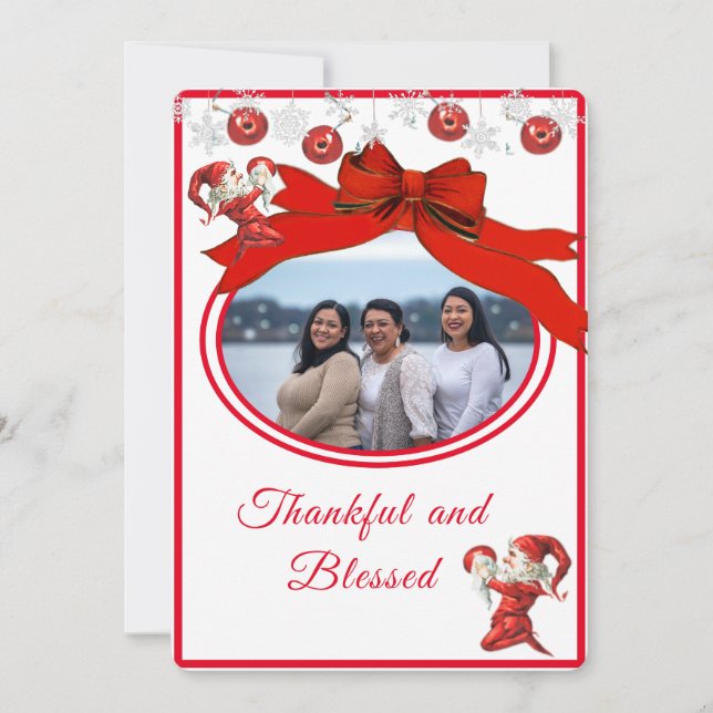 Cartes Pour Fêtes Annuelles Rouge blanc moderne Cute Elf Photo Joyeux Noël (Devant)