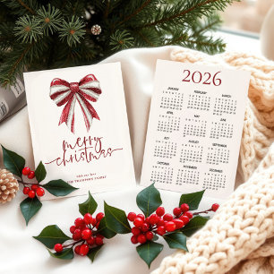 Cartes Pour Fêtes Annuelles Rouge Blanc Parties scintillant Bow 2026 Calendrie