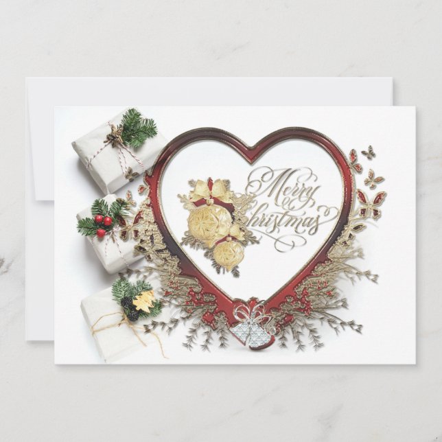 Cartes Pour Fêtes Annuelles Rouge Blanc & Vert moderne Victorien Joyeux Noël (Devant)