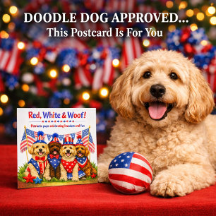 Cartes Pour Fêtes Annuelles Rouge Blanc & Woof Doodle de chien patriotique 4 j