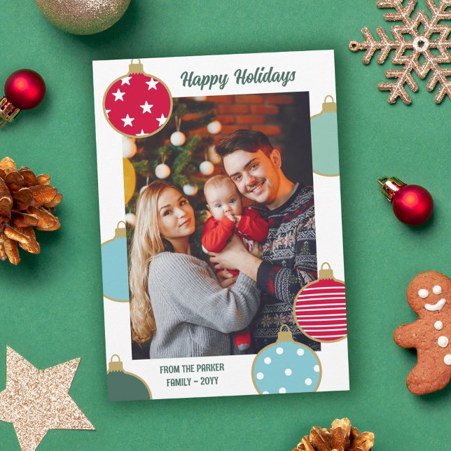 Cartes Pour Fêtes Annuelles Rouge Bleu Turquoise Noël Baubles Joyeuses Fêtes (Créateur téléchargé)