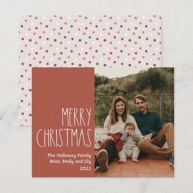 Cartes Pour Fêtes Annuelles Rouge Boho Polka Point Christmas Photo unique (Devant / Derrière)