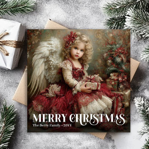 Cartes Pour Fêtes Annuelles Rouge Bourgogne Vert Ange Victorien de Noël sans f