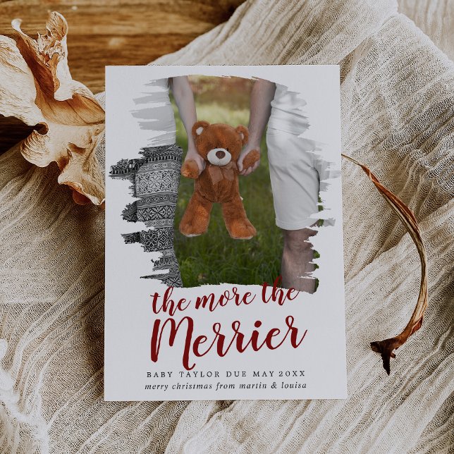 Cartes Pour Fêtes Annuelles Rouge brossé Plus La Grossesse Plus Merrier Photo (Créateur téléchargé)
