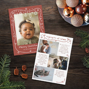 Cartes Pour Fêtes Annuelles Rouge-Brown Scribbled Baubles Photos Joyeux Noël