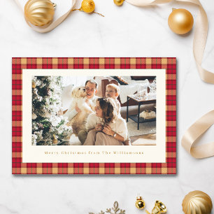 Cartes Pour Fêtes Annuelles Rouge Brun Tartan Plaid Photo Noël