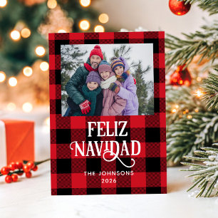 Cartes Pour Fêtes Annuelles Rouge Buffalo Plaid Décoratif Feliz Navidad