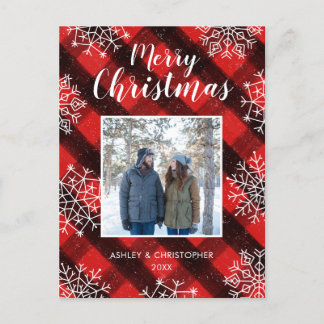 Cartes Pour Fêtes Annuelles Rouge Buffalo Plaid Tartan Peint Photo de Noël