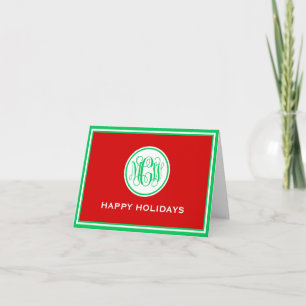 Cartes Pour Fêtes Annuelles Rouge Cadre Vert Foncé Prépa Vigne Monogram Noël