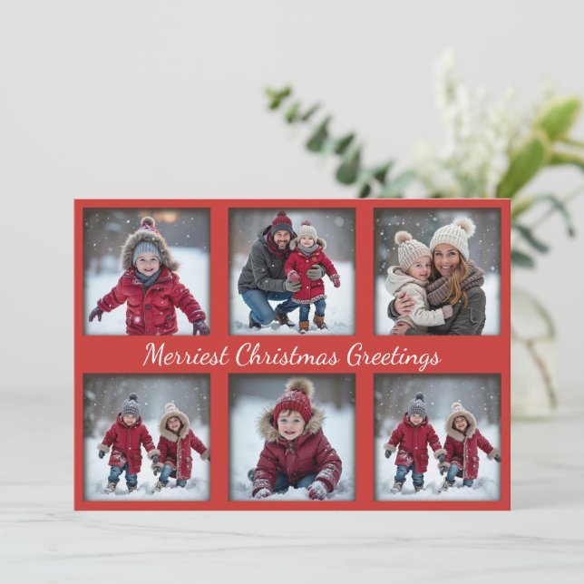 Cartes Pour Fêtes Annuelles Rouge classique - 6 photos voeux de Noël | Famille (Debout devant)