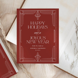 Cartes Pour Fêtes Annuelles Rouge Classique Déco Élégant Entreprise Joyeuses F