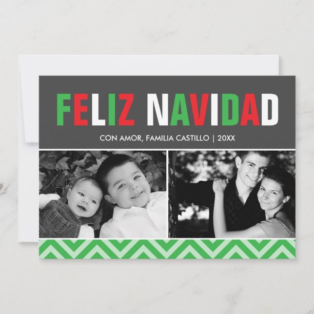 Cartes Pour Fêtes Annuelles Rouge classique et vert Feliz Navidad Photo (Devant)