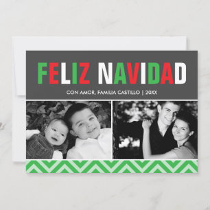 Cartes Pour Fêtes Annuelles Rouge classique et vert Feliz Navidad Photo