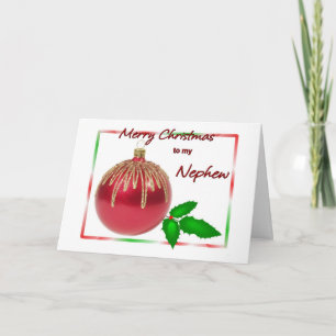Cartes Pour Fêtes Annuelles Rouge de neveu de Joyeux Noël et boule d'or avec
