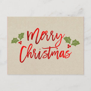 Cartes Pour Fêtes Annuelles Rouge de Noël Moderne Kraft de Fête Script sous Fi