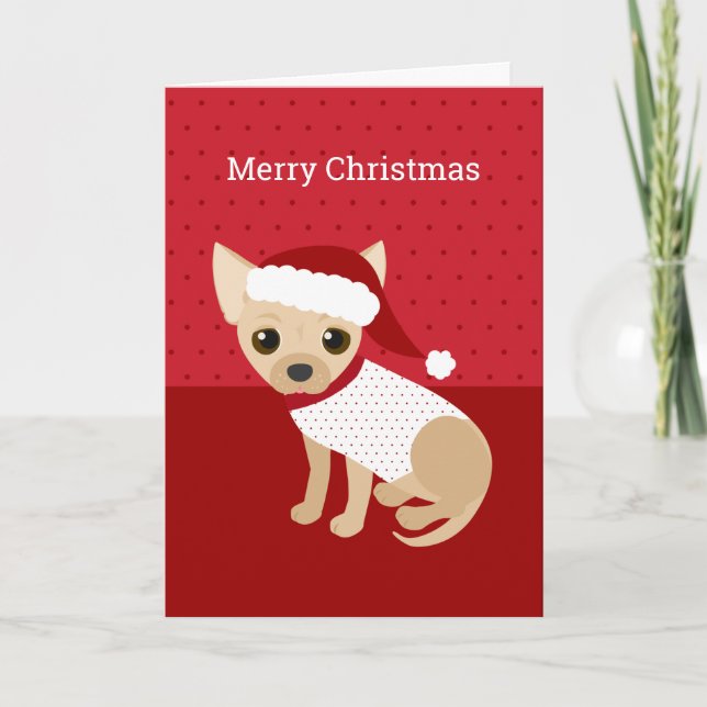 Cartes Pour Fêtes Annuelles Rouge de Père Noël Chihuahua (Devant)