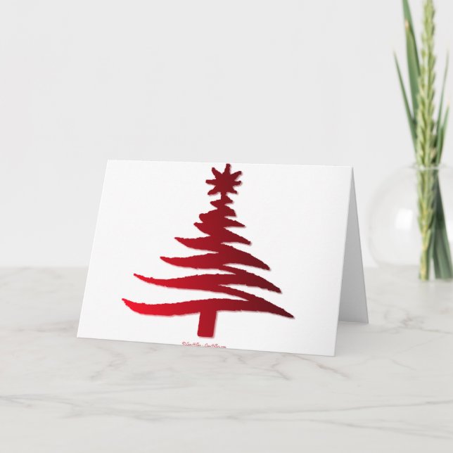 Cartes Pour Fêtes Annuelles Rouge de pochoir d'arbre de Noël (Devant)