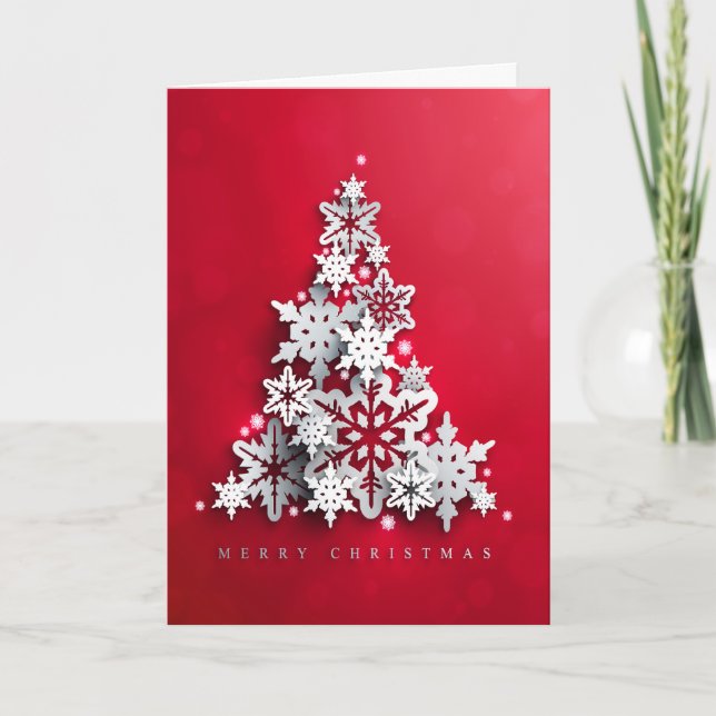 Cartes Pour Fêtes Annuelles Rouge de vacances de Noël avec l'arbre blanc de (Devant)