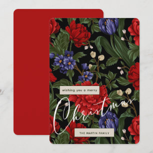 Cartes Pour Fêtes Annuelles Rouge de vacances Floral Noir Écriture Joyeux Noël