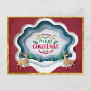 Cartes Pour Fêtes Annuelles Rouge Élégant et Renne de Noël de Fêtes