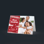 Cartes Pour Fêtes Annuelles Rouge et blanc peint Joyeux Noël Lettré Photo<br><div class="desc">Cette carte photo moderne de Noël comporte l'expression "Joyeux Noël" écrite en calligraphie script entourée de coups de pinceau rouges et blancs,  d'étoiles peintes et de confettis.</div>