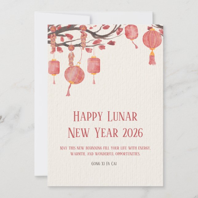 Cartes Pour Fêtes Annuelles Rouge et crème simple aquarelle Lunar heureux (Devant)