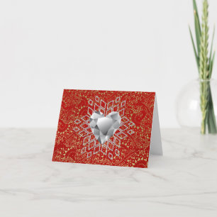 Cartes Pour Fêtes Annuelles Rouge et flocon de neige de coeur de diamant de