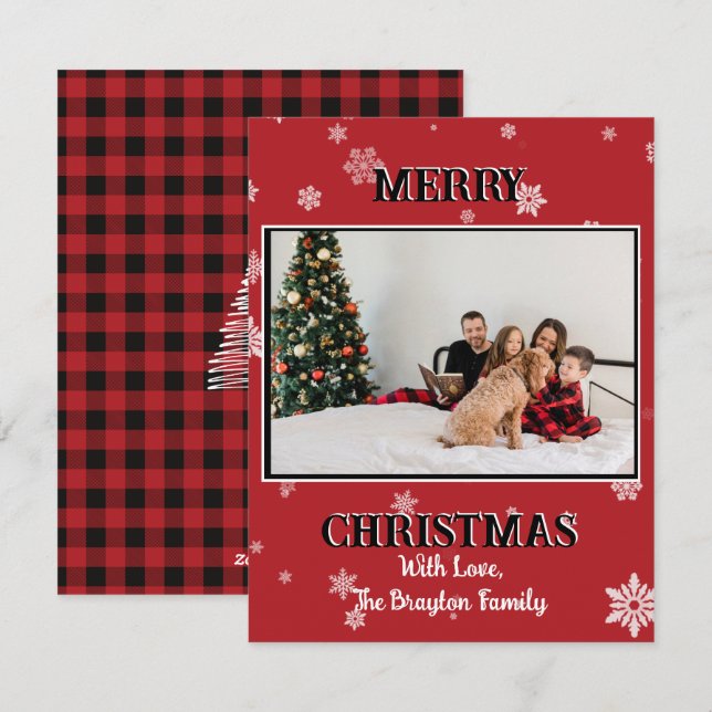 Cartes Pour Fêtes Annuelles Rouge et Noir Buffalo Country Style Photo Vacances (Devant / Derrière)