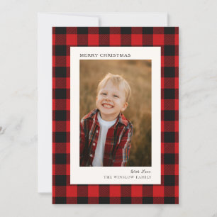 Cartes Pour Fêtes Annuelles Rouge et noir classique Plaid de Buffalo Photo Noë