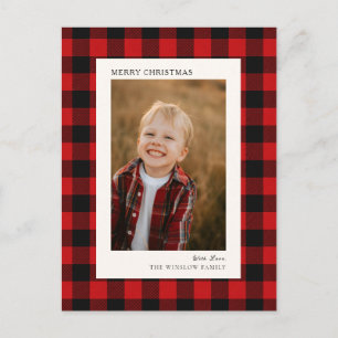 Cartes Pour Fêtes Annuelles Rouge et noir classique Plaid de Buffalo Photo Noë