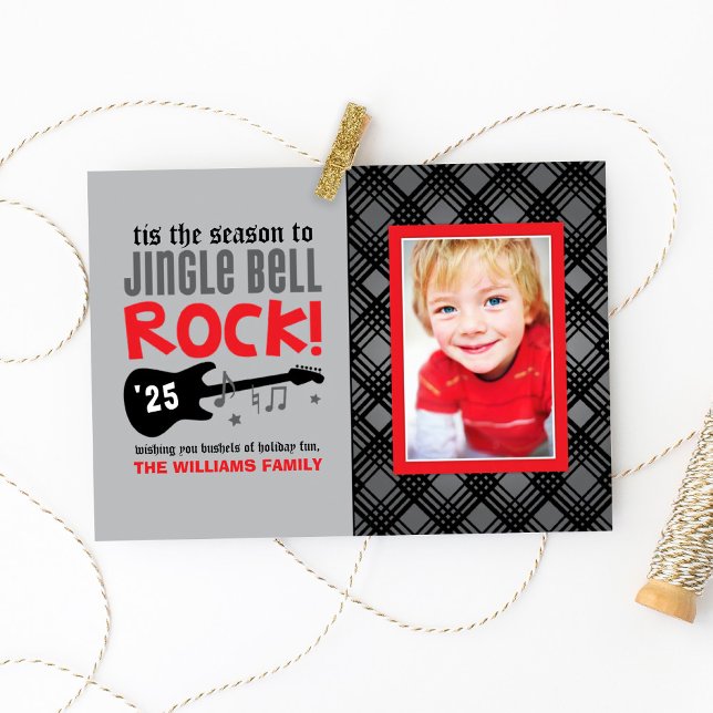 Cartes Pour Fêtes Annuelles Rouge et noir Jingle Bell Rock Guitare Photo (Créateur téléchargé)