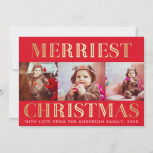 Cartes Pour Fêtes Annuelles Rouge et or   3 Photo Noël voeux