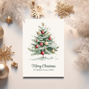 Cartes Pour Fêtes Annuelles Rouge et or Vintage non photo Aquarelle Noël