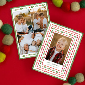 Cartes Pour Fêtes Annuelles Rouge et Vert 4 photo folk aquarelle joyeuse