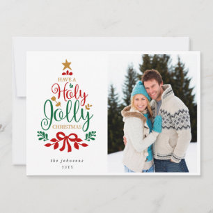 Cartes Pour Fêtes Annuelles Rouge et vert ont Holly Jolly Photo de Noël